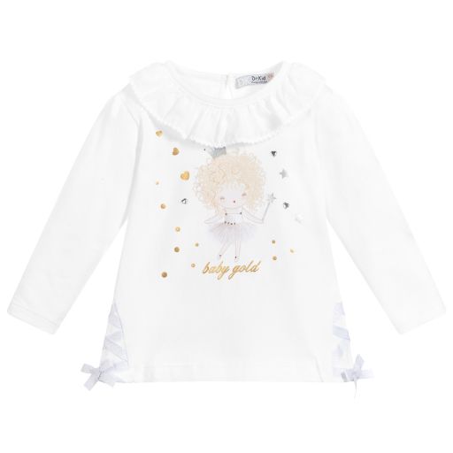 Dr. Kid-Girls White Cotton Jersey Top | Childrensalon Outlet