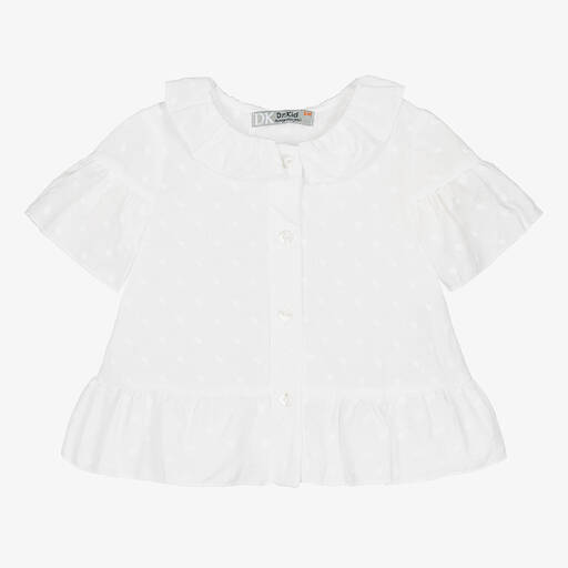 Dr. Kid-Girls White Cotton Polka Dot Blouse | Childrensalon Outlet