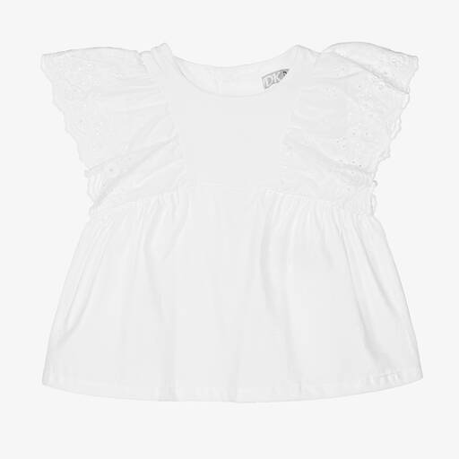 Dr. Kid-Girls White Cotton Ruffle Blouse | Childrensalon Outlet