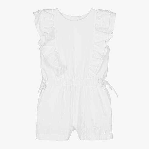 Dr. Kid-Girls White Cotton Ruffle Playsuit | Childrensalon Outlet