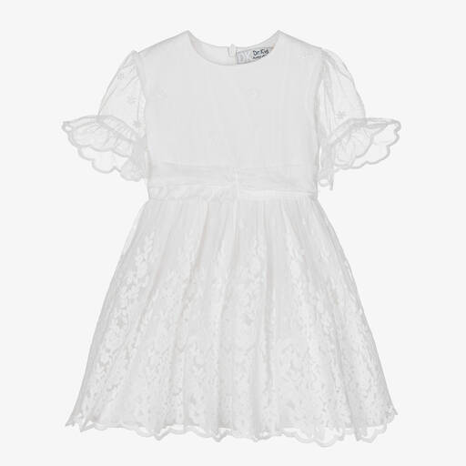 Dr. Kid-Girls White Cotton & Tulle Dress | Childrensalon Outlet