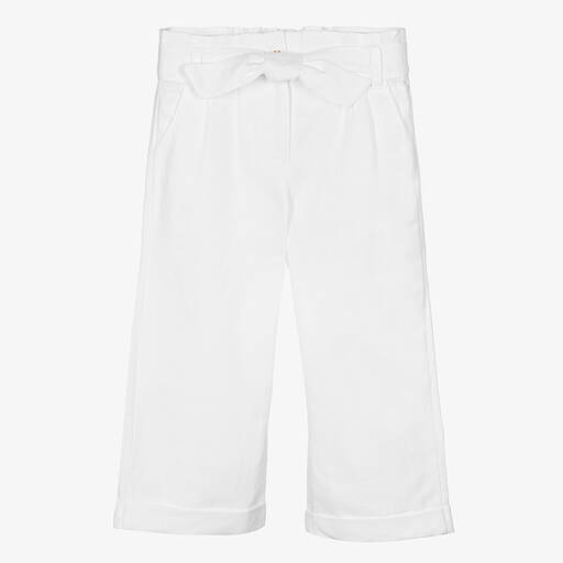 Dr. Kid-Girls White Linen Wide Leg Trousers | Childrensalon Outlet