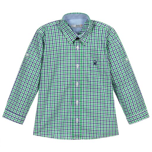 Dr. Kid-Green & Blue Checked Shirt | Childrensalon Outlet
