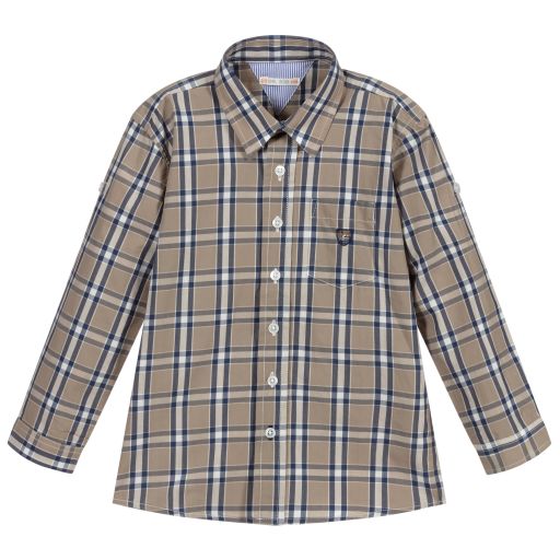 Dr. Kid-Grey & Blue Checked Shirt | Childrensalon Outlet