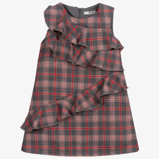 Dr. Kid-Grey & Red Check Ruffle Dress | Childrensalon Outlet