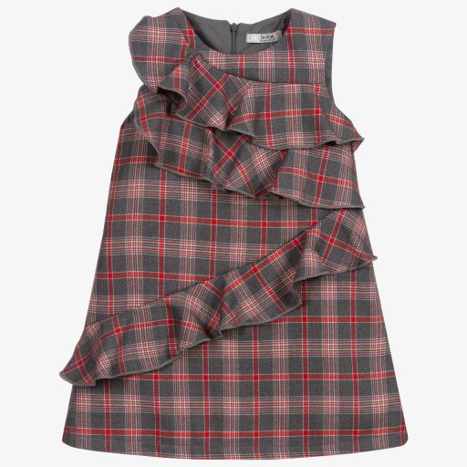 Dr. Kid-Серо-красное платье в клетку с оборками | Childrensalon Outlet