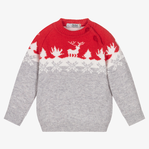 Dr. Kid-Grey & Red Christmas Sweater | Childrensalon Outlet