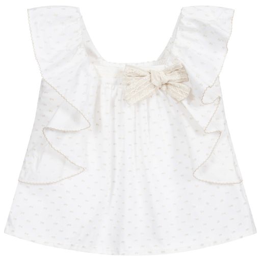 Dr. Kid-Ivory & Beige Plumeti Blouse | Childrensalon Outlet