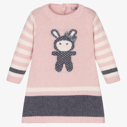 Dr. Kid-Pink & Grey Knitted Baby Dress | Childrensalon Outlet