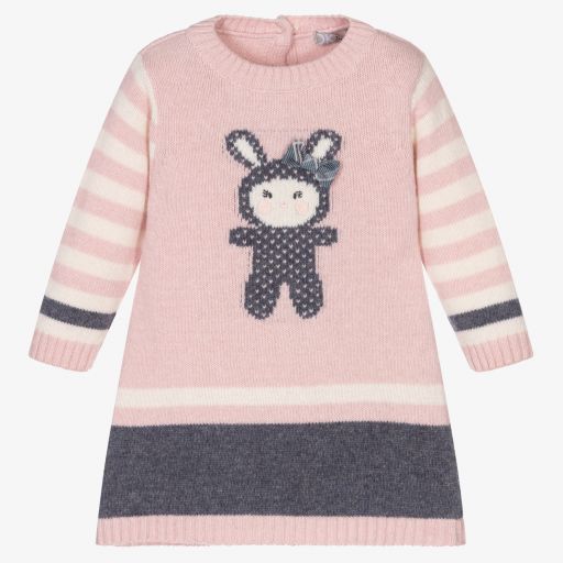 Dr. Kid-Pink & Grey Knitted Baby Dress | Childrensalon Outlet