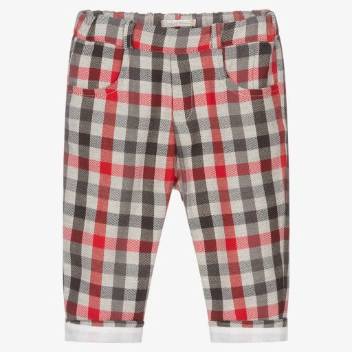 Dr. Kid-Red & Grey Check Baby Trousers | Childrensalon Outlet