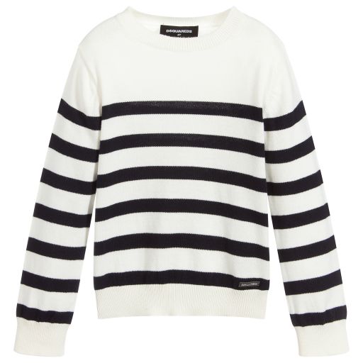 Dsquared2-Ivory Knitted Cotton Sweater | Childrensalon Outlet