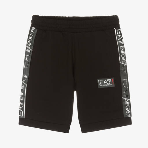 EA7 Emporio Armani-Boys Black Cotton Logo Shorts | Childrensalon Outlet