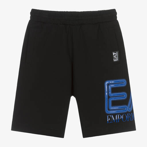 EA7 Emporio Armani-Boys Black Cotton Oversized Shorts | Childrensalon Outlet