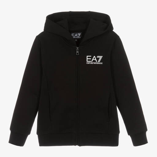 EA7 Emporio Armani-Boys Black Cotton Zip-Up Hoodie | Childrensalon Outlet