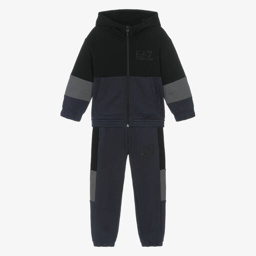 EA7 Emporio Armani-بدلة رياضية قطن جيرسي لون أسود وكحلي للأولاد | Childrensalon Outlet