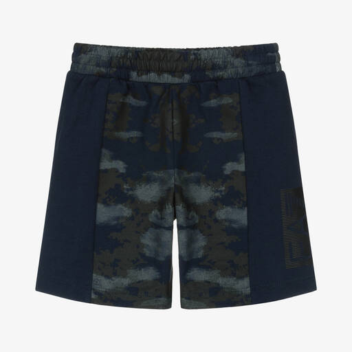 EA7 Emporio Armani-Boys Blue Cotton Camouflage Logo Shorts | Childrensalon Outlet