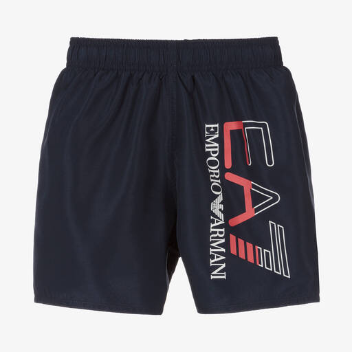 EA7 Emporio Armani-Boys Blue Logo Swim Shorts | Childrensalon Outlet