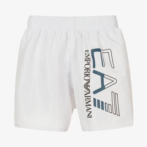 EA7 Emporio Armani-Boys Blue Logo Swim Shorts | Childrensalon Outlet