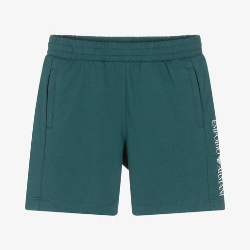 EA7 Emporio Armani-Boys Green Cotton Logo Shorts | Childrensalon Outlet