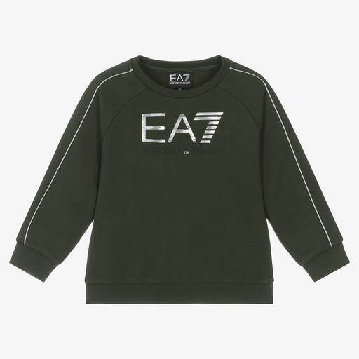 EA7 Emporio Armani-Boys Green Cotton Sweatshirt | Childrensalon Outlet