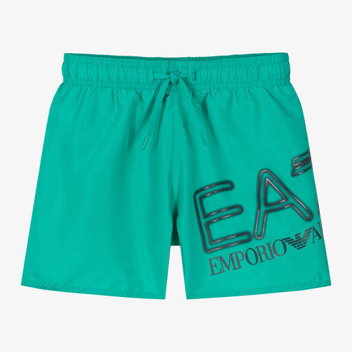 EA7 Emporio Armani-Boys Green Swim Shorts | Childrensalon Outlet