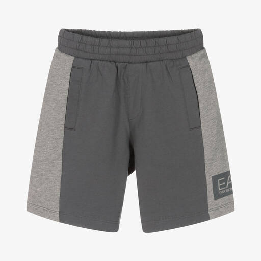 EA7 Emporio Armani-Boys Grey Logo Jersey Shorts | Childrensalon Outlet