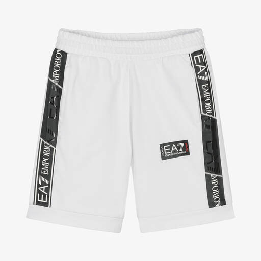 EA7 Emporio Armani-Boys White Cotton Logo Shorts | Childrensalon Outlet
