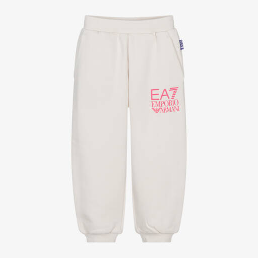 EA7 Emporio Armani-Girls Beige Comfy Logo Trousers | Childrensalon Outlet