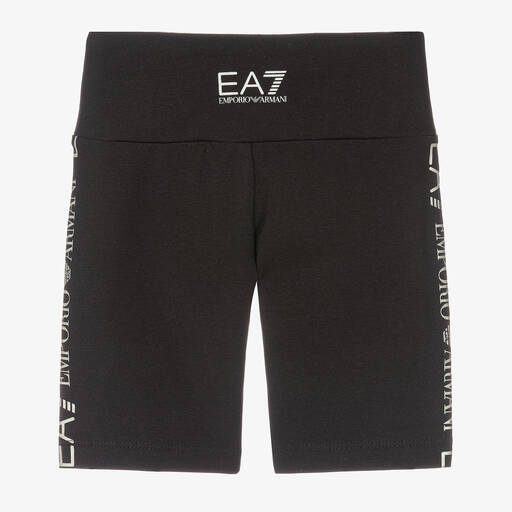 EA7 Emporio Armani-Girls Black Cotton Logo Shorts | Childrensalon Outlet