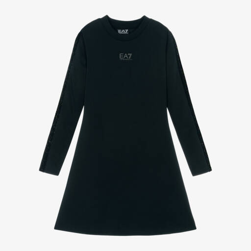 EA7 Emporio Armani-Girls Black Jersey Dress with Trim | Childrensalon Outlet