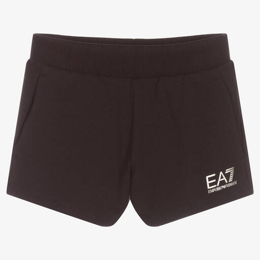 EA7 Emporio Armani-Girls Black Jersey Logo Shorts | Childrensalon Outlet