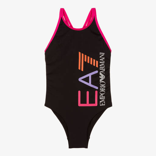 EA7 Emporio Armani-Girls Black Logo Swimsuit | Childrensalon Outlet