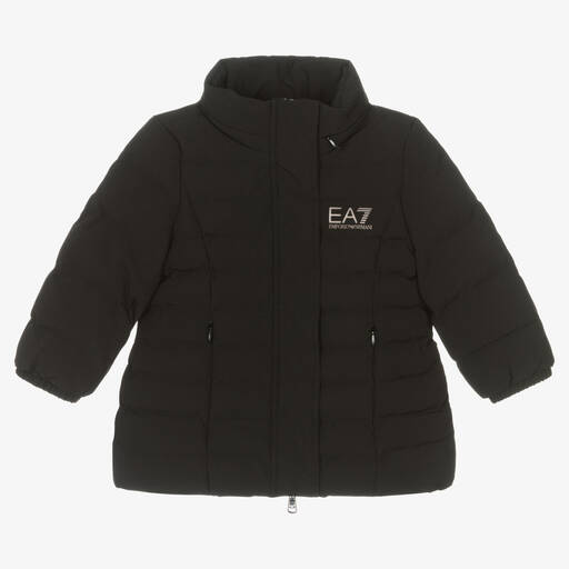 EA7 Emporio Armani-Girls Black Padded Logo Coat | Childrensalon Outlet