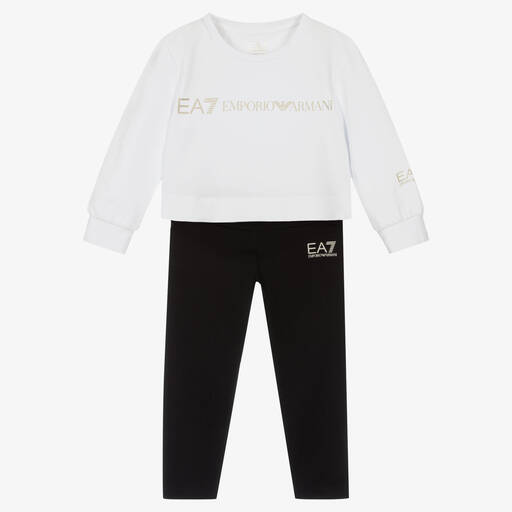EA7 Emporio Armani-Girls Black & White Cotton Leggings Set | Childrensalon Outlet