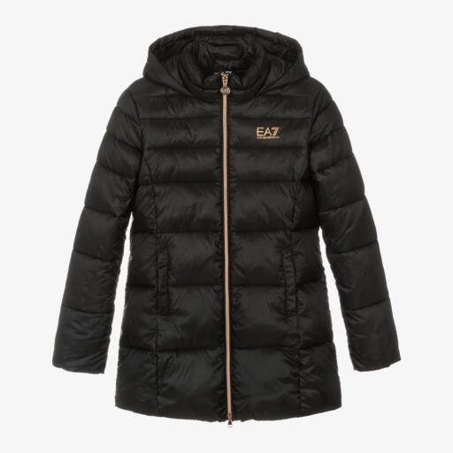 EA7 Emporio Armani-Girls Hooded Black Puffer Jacket | Childrensalon Outlet