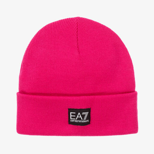 EA7 Emporio Armani-Girls Pink Knitted Beanie Hat | Childrensalon Outlet