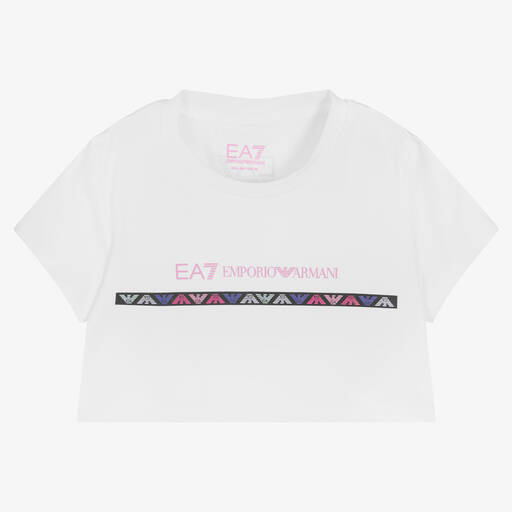 EA7 Emporio Armani-Белая укороченная футболка | Childrensalon Outlet