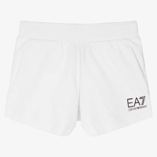 EA7 Emporio Armani-Girls White Jersey Logo Shorts | Childrensalon Outlet