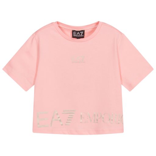 EA7 Emporio Armani-Pink Cotton Logo T-Shirt | Childrensalon Outlet