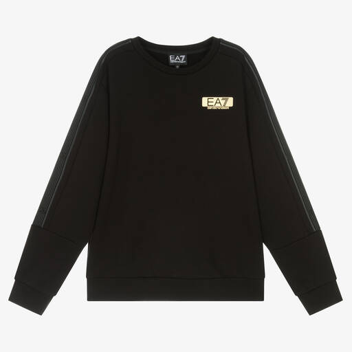 EA7 Emporio Armani-Teen Boys Black Cotton Sweatshirt | Childrensalon Outlet