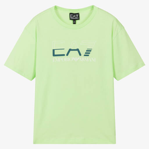 EA7 Emporio Armani-Teen Boys Green Cotton Logo T-Shirt | Childrensalon Outlet