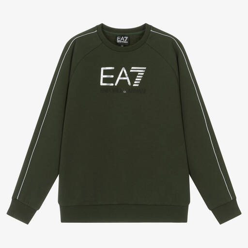 EA7 Emporio Armani-Grünes Teen Baumwoll-Sweatshirt | Childrensalon Outlet