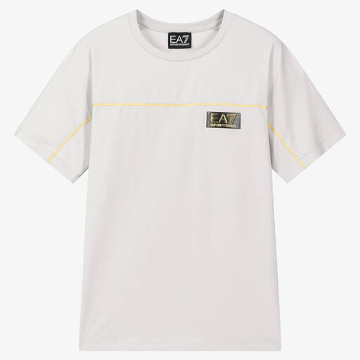 EA7 Emporio Armani-Teen Boys Grey Cotton Logo T-Shirt | Childrensalon Outlet