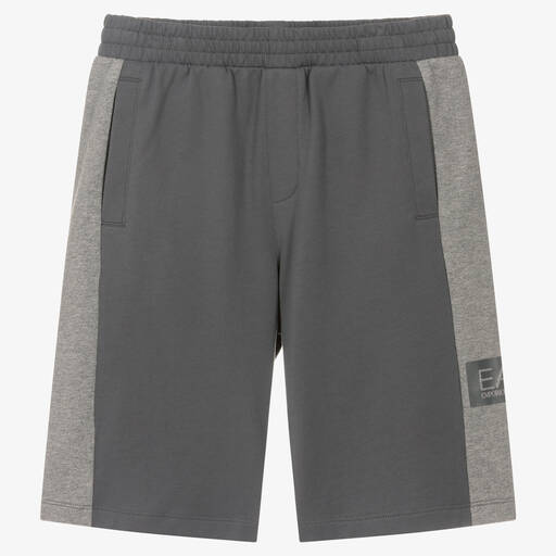 EA7 Emporio Armani-Teen Boys Grey Logo Jersey Shorts | Childrensalon Outlet