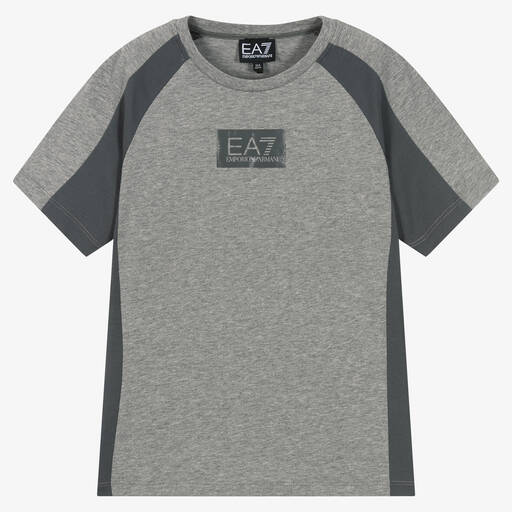 EA7 Emporio Armani-Teen Boys Grey Logo T-Shirt | Childrensalon Outlet