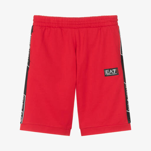 EA7 Emporio Armani-Teen Boys Red Cotton Logo Tape Shorts | Childrensalon Outlet