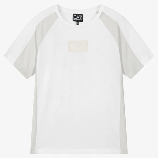 EA7 Emporio Armani-Teen Boys White & Grey Logo T-Shirt | Childrensalon Outlet
