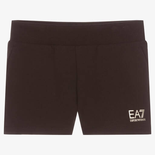 EA7 Emporio Armani-شورت تينز بناتي قطن جيرسي لون أسود | Childrensalon Outlet