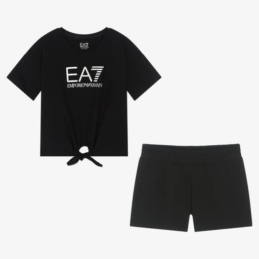 EA7 Emporio Armani-Teen Girls Black Logo Shorts Set | Childrensalon Outlet